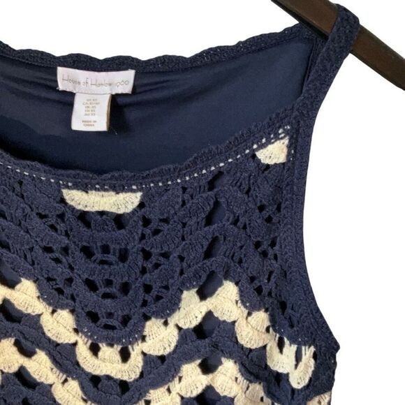 House of Harlowe Crochet Tank Dress, XS. Navy and Cream. Minimalist, Modest. Sum - Picture 3 of 6